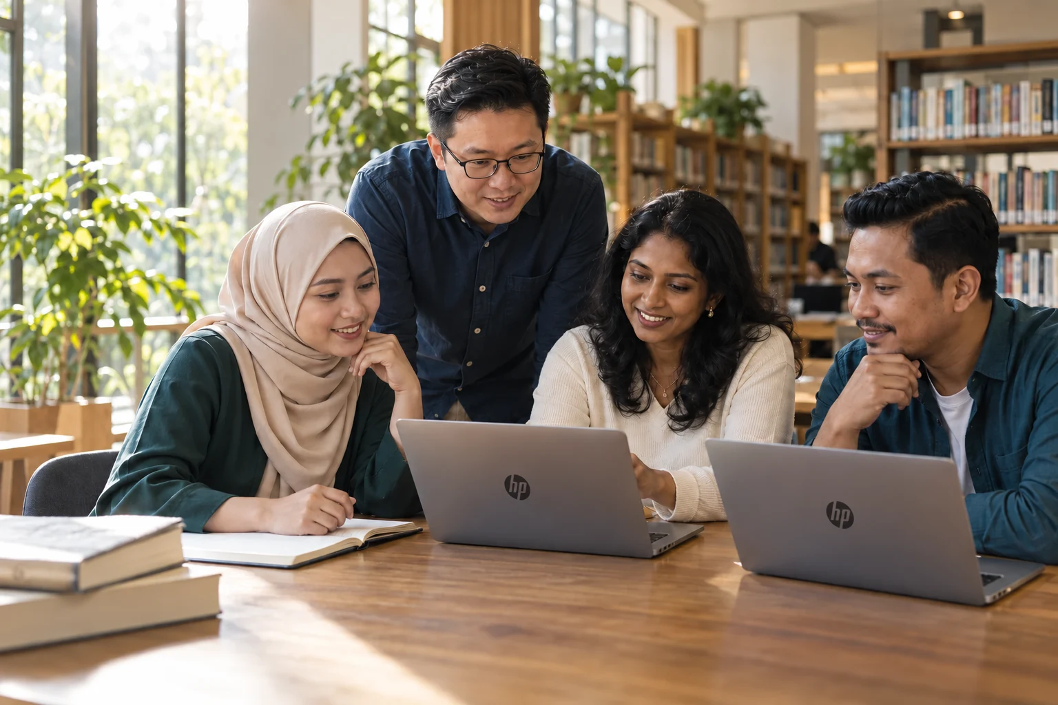 Pasukan dewasa Malaysia belajar bersama menggunakan komputer riba HP